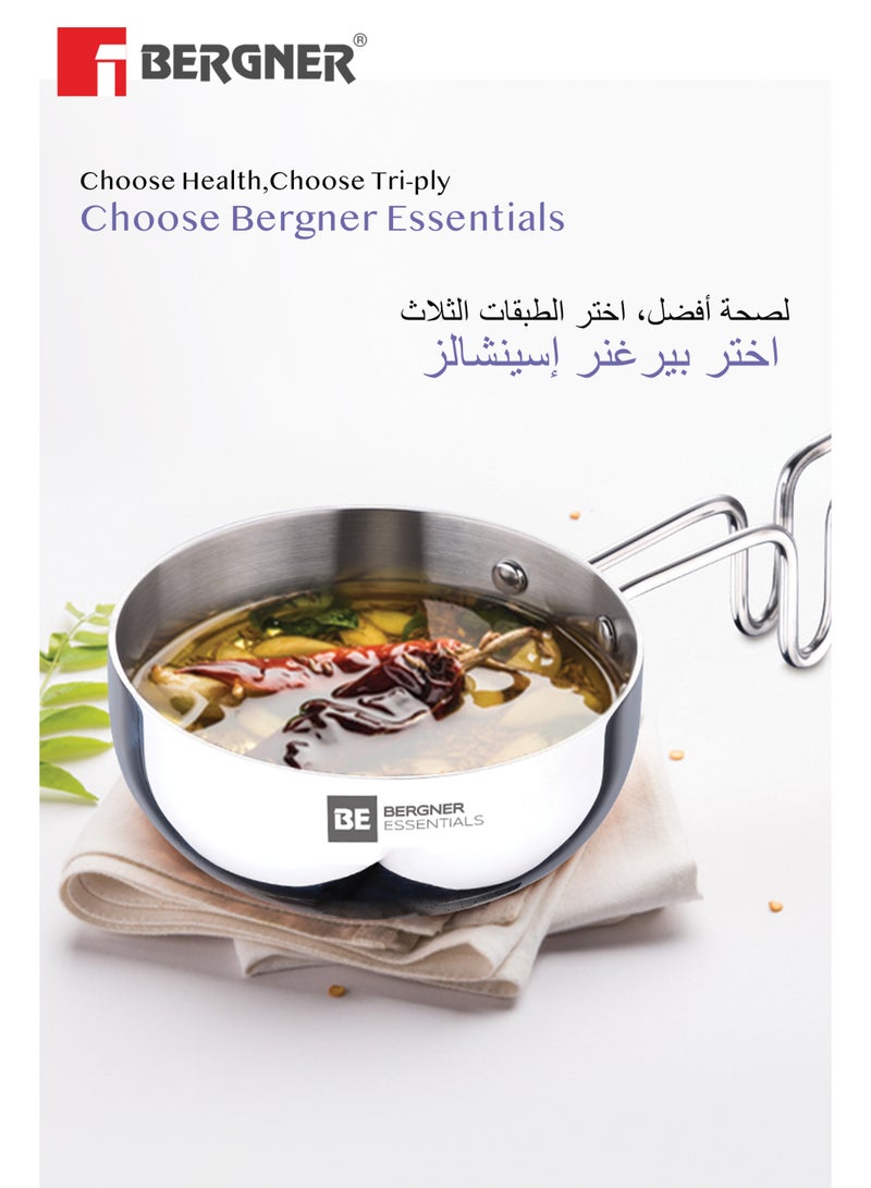 Bergner Essentials 10cm (300ml) Tri-Ply Stainless Steel Tadka Pan, Spice Tempering & Seasoning Mini Frying Pan with Long Wire Handle, Smooth Surface Cookware, Induction & Gas Stove Compatible - Image 4
